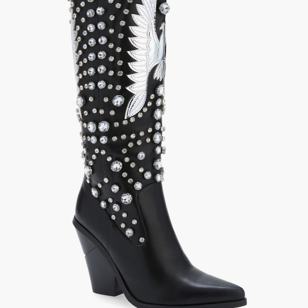 Black and Silver Embellished Women's Boots